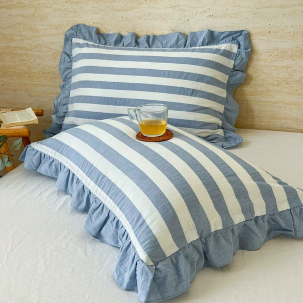 Striped Ruffled Lace Pillowcases in Multiple Colors | Ka-mostore