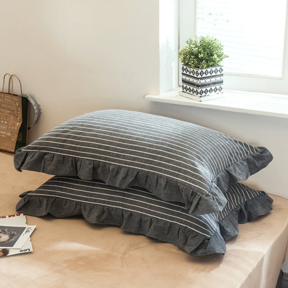 Striped Ruffled Lace Pillowcases in Multiple Colors | Ka-mostore