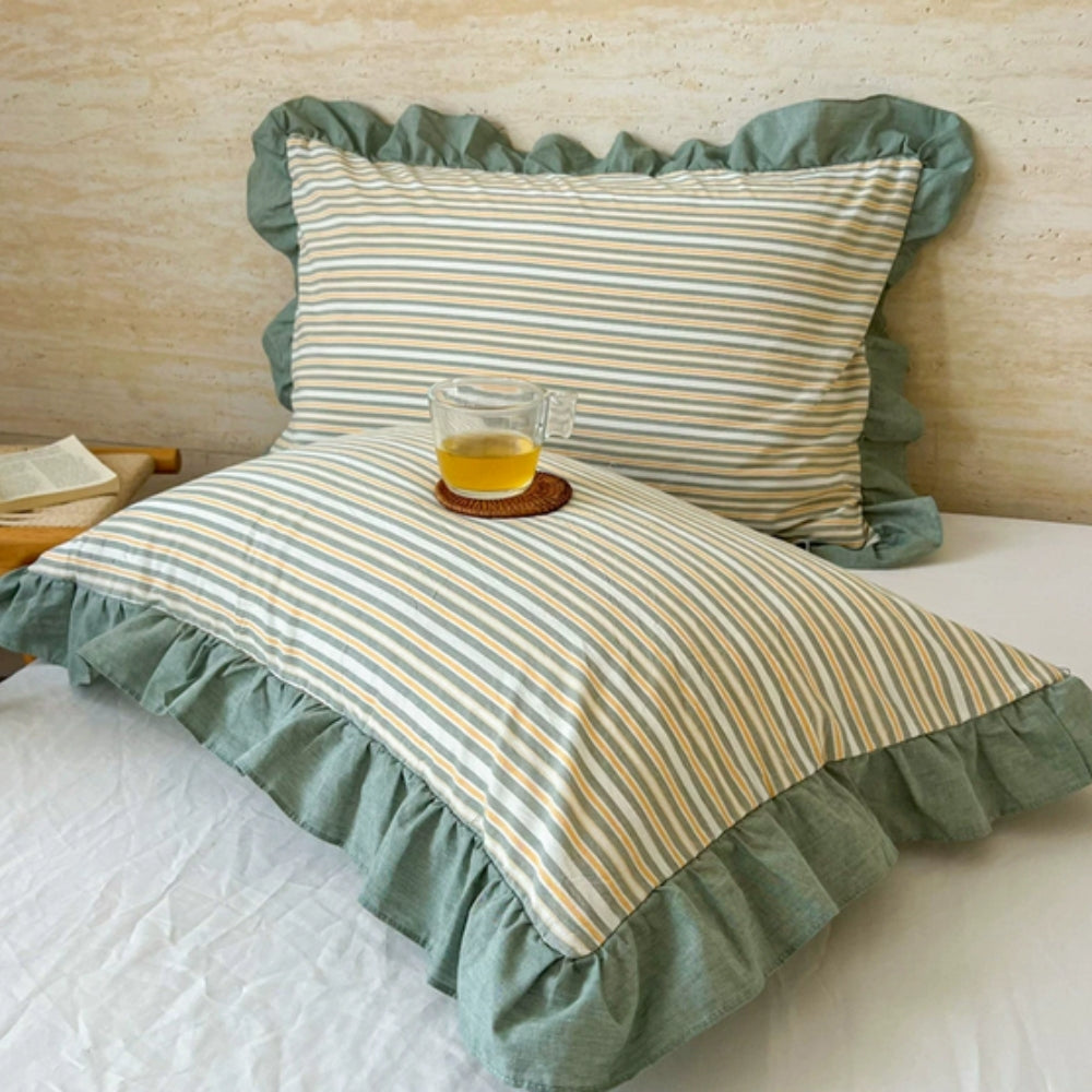 Striped Ruffled Lace Pillowcases in Multiple Colors | Ka-mostore