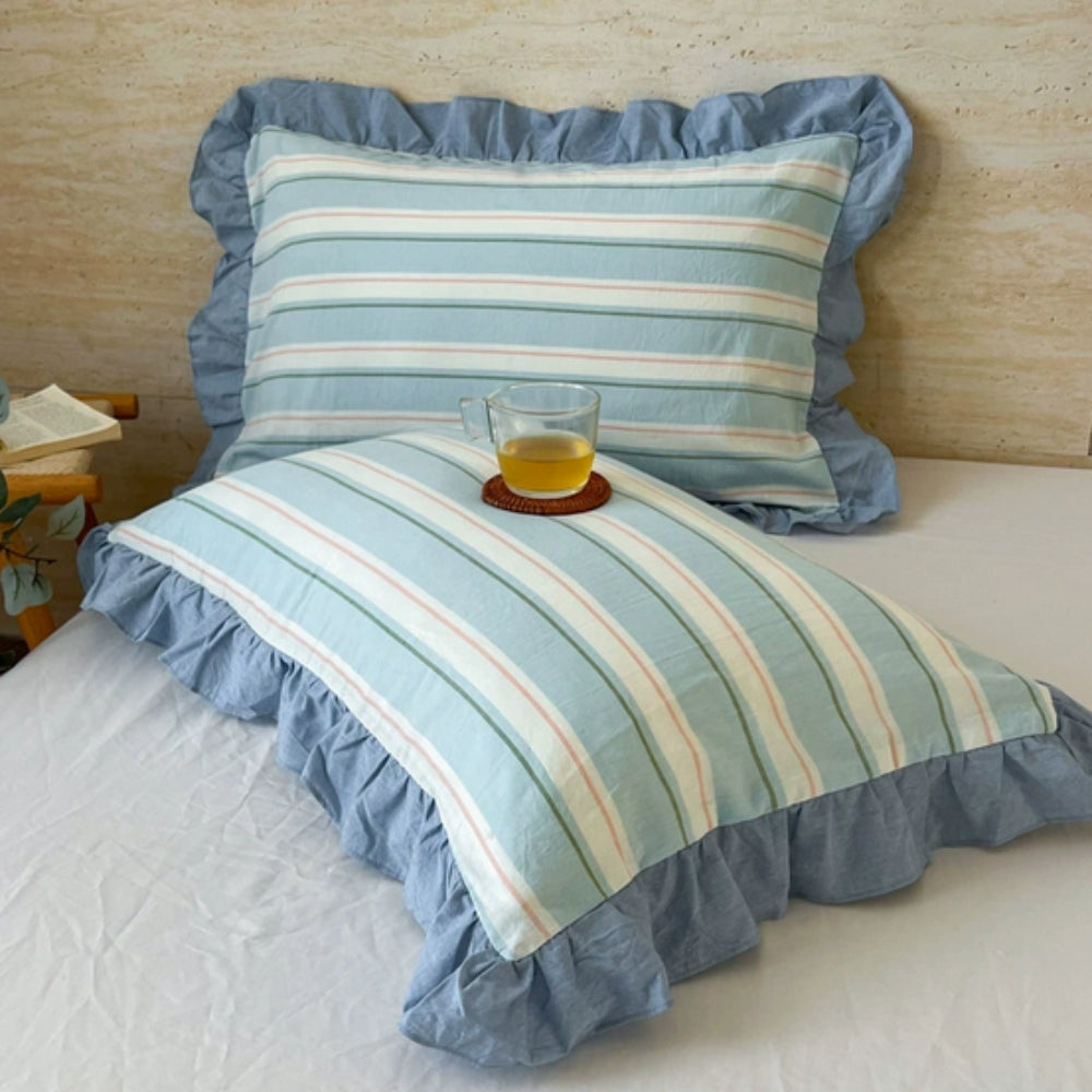 Striped Ruffled Lace Pillowcases in Multiple Colors | Ka-mostore