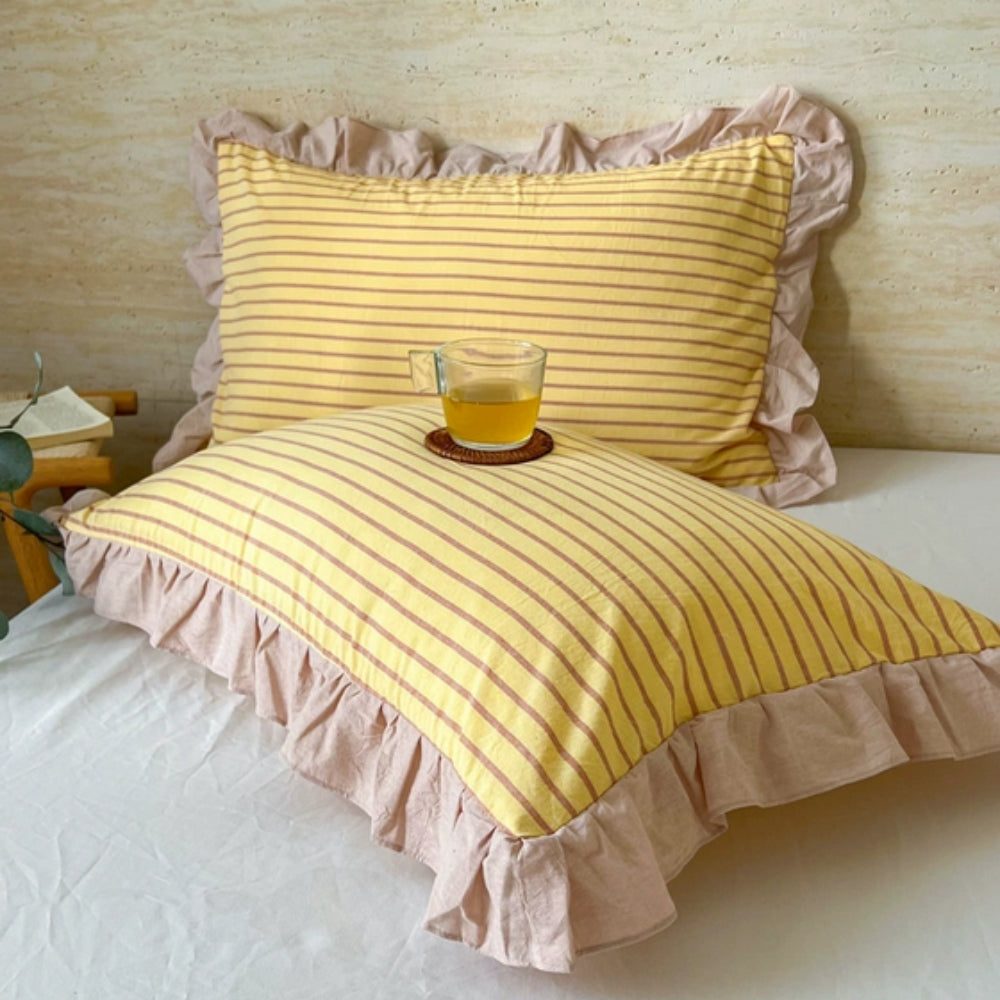 Striped Ruffled Lace Pillowcases in Multiple Colors | Ka-mostore