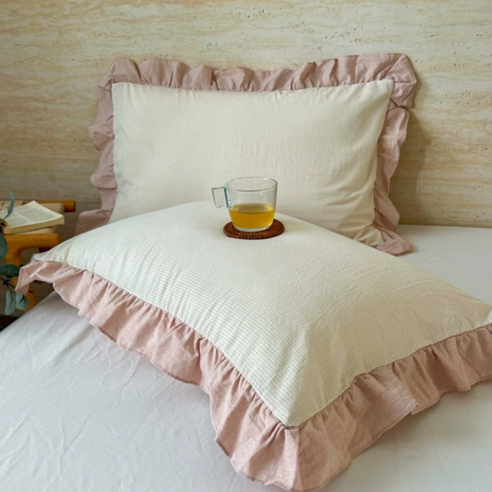 Striped Ruffled Lace Pillowcases in Multiple Colors | Ka-mostore