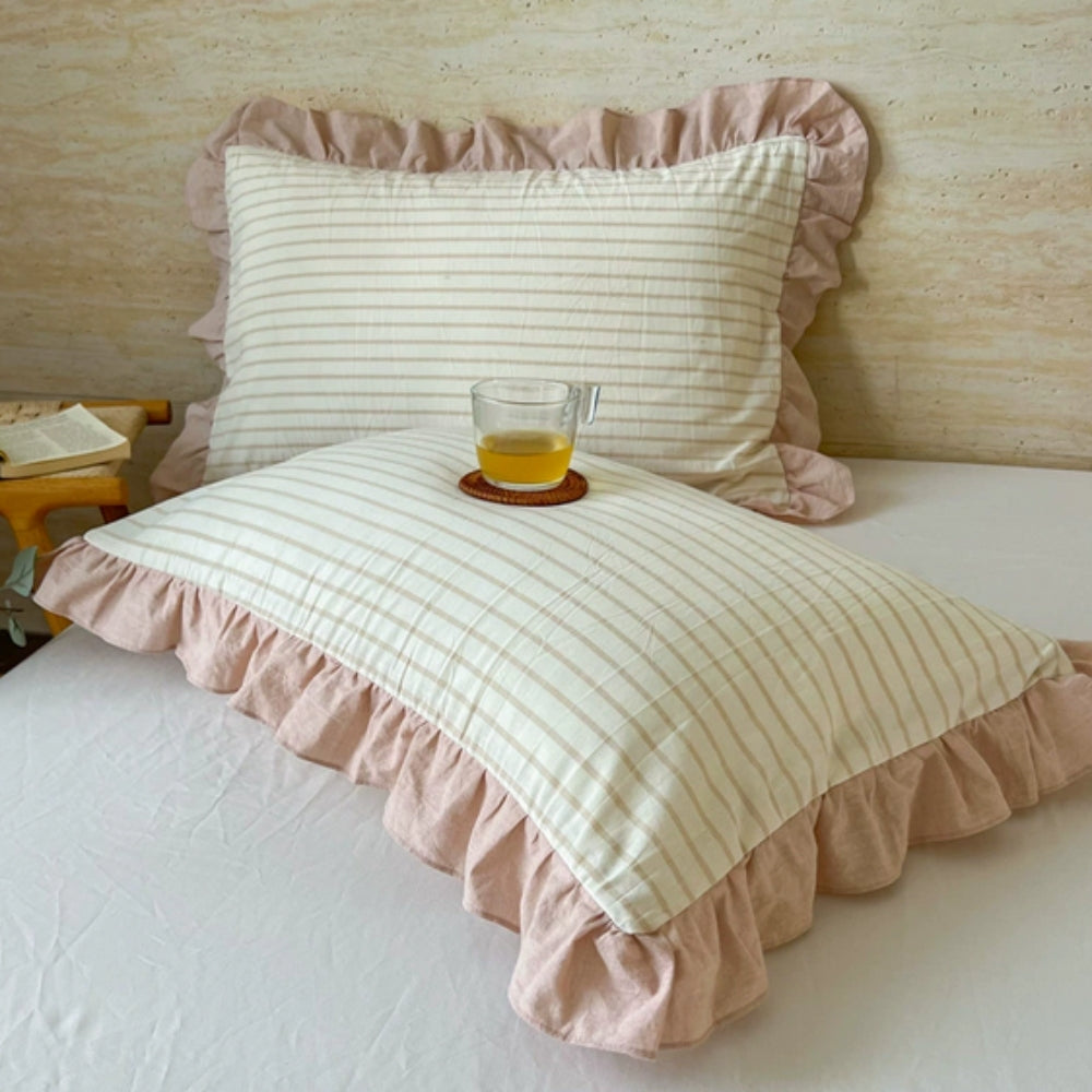 Striped Ruffled Lace Pillowcases in Multiple Colors | Ka-mostore