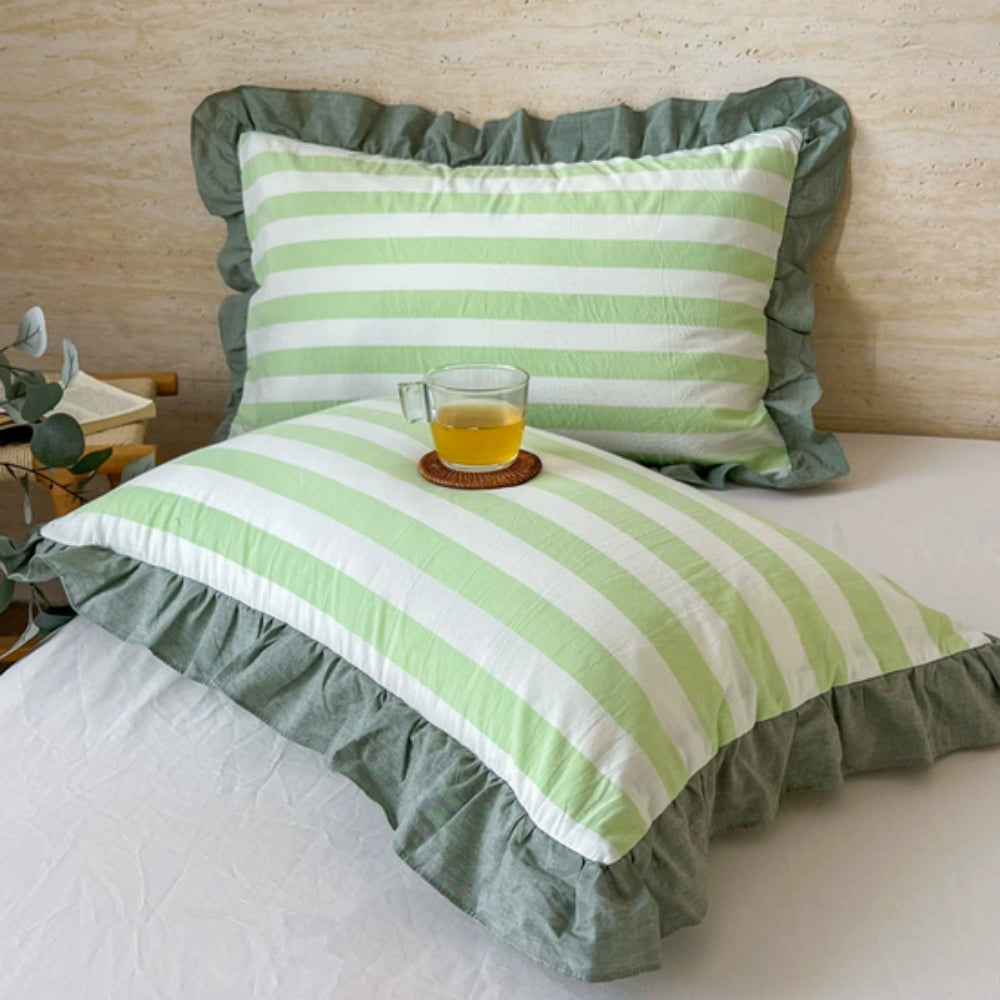 Striped Ruffled Lace Pillowcases in Multiple Colors | Ka-mostore