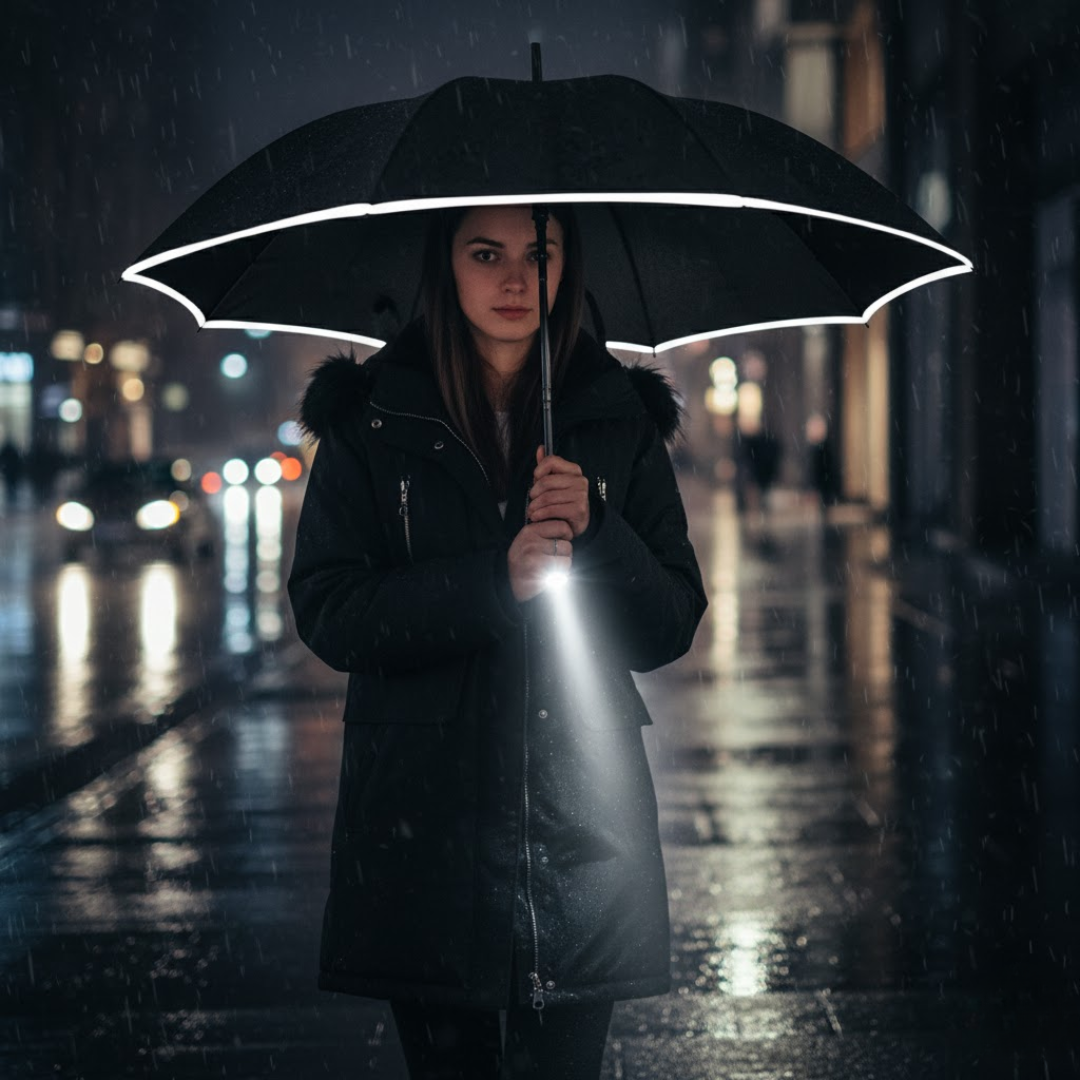 Umbrelă automată antivânt LumBrella — lumină LED integrată