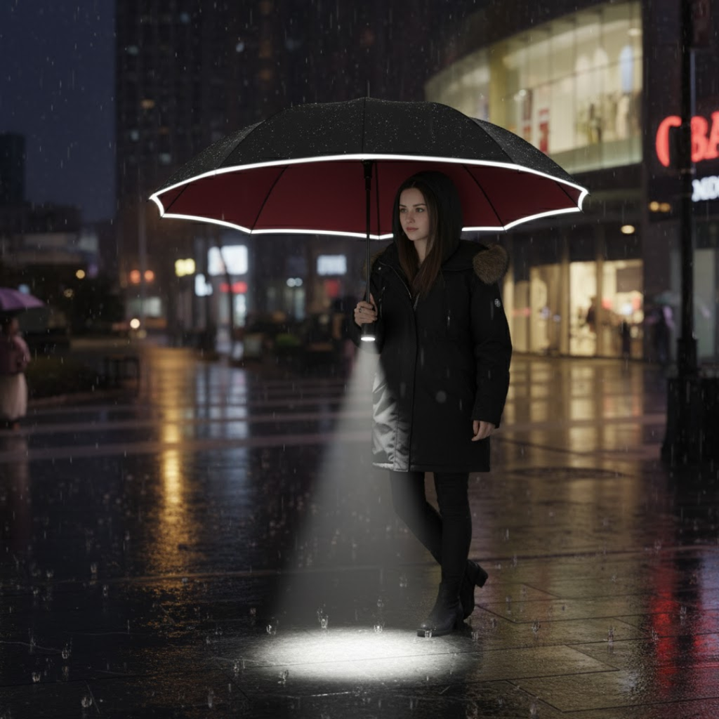 Umbrelă automată antivânt LumBrella — lumină LED integrată