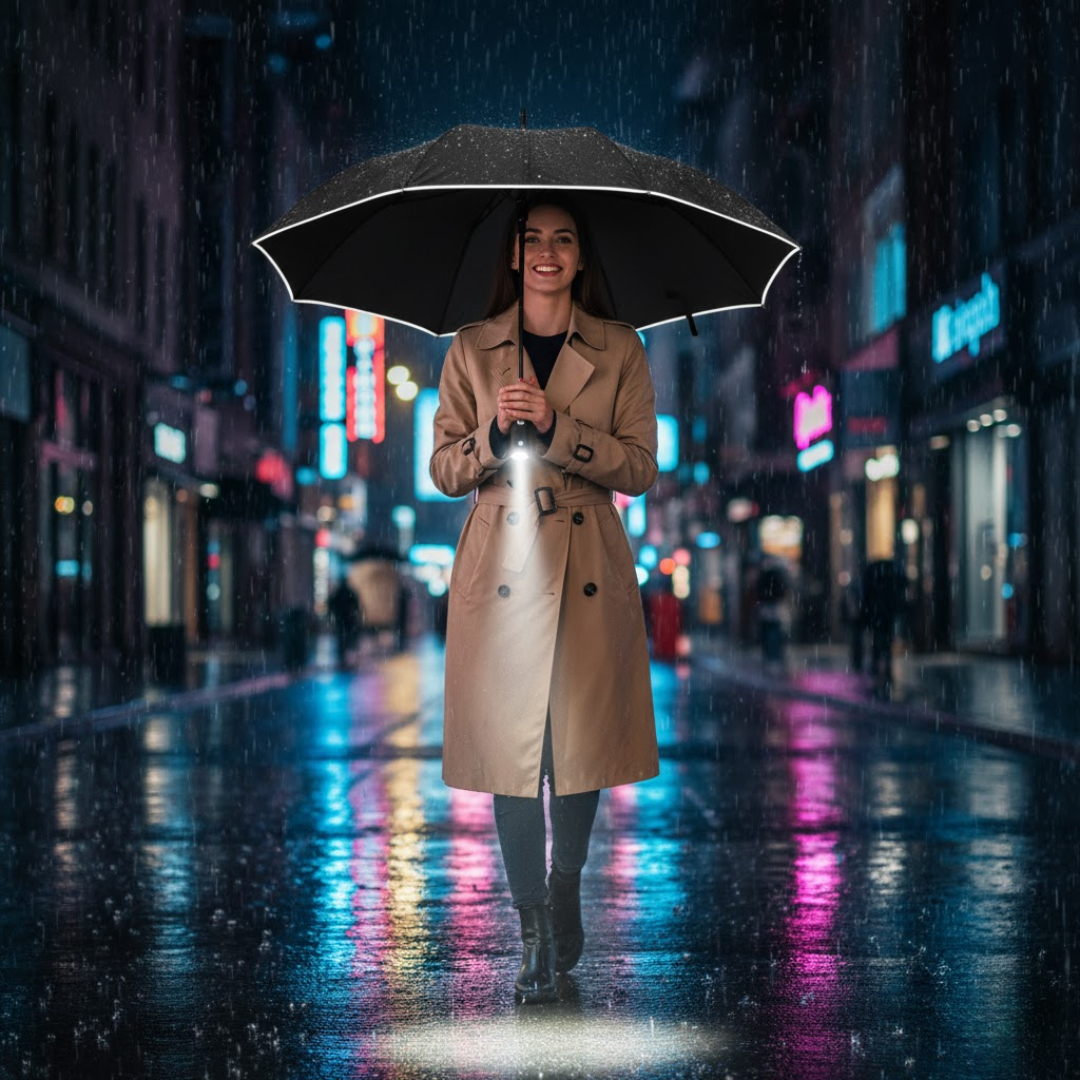 Umbrelă automată antivânt LumBrella — lumină LED integrată