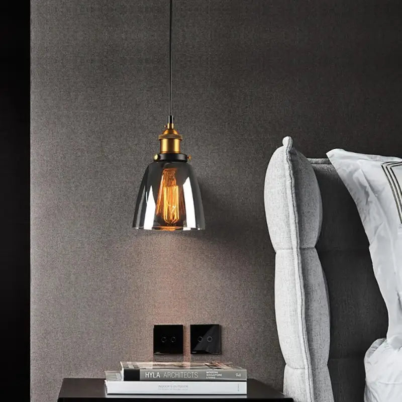 Smoked Glass Pendant Lamp Vintage LED G9 12W Black For Living Room And Dining