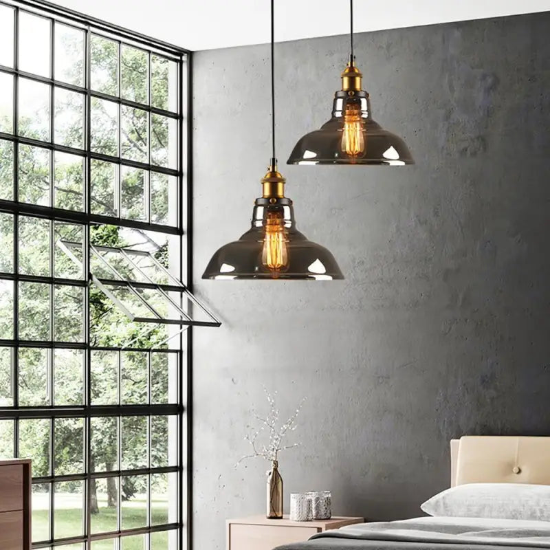 Smoked Glass Pendant Lamp Vintage LED G9 12W Black For Living Room And Dining