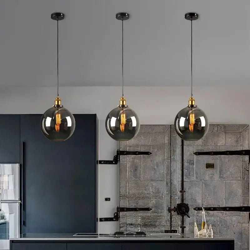 Smoked Glass Pendant Lamp Vintage LED G9 12W Black For Living Room And Dining