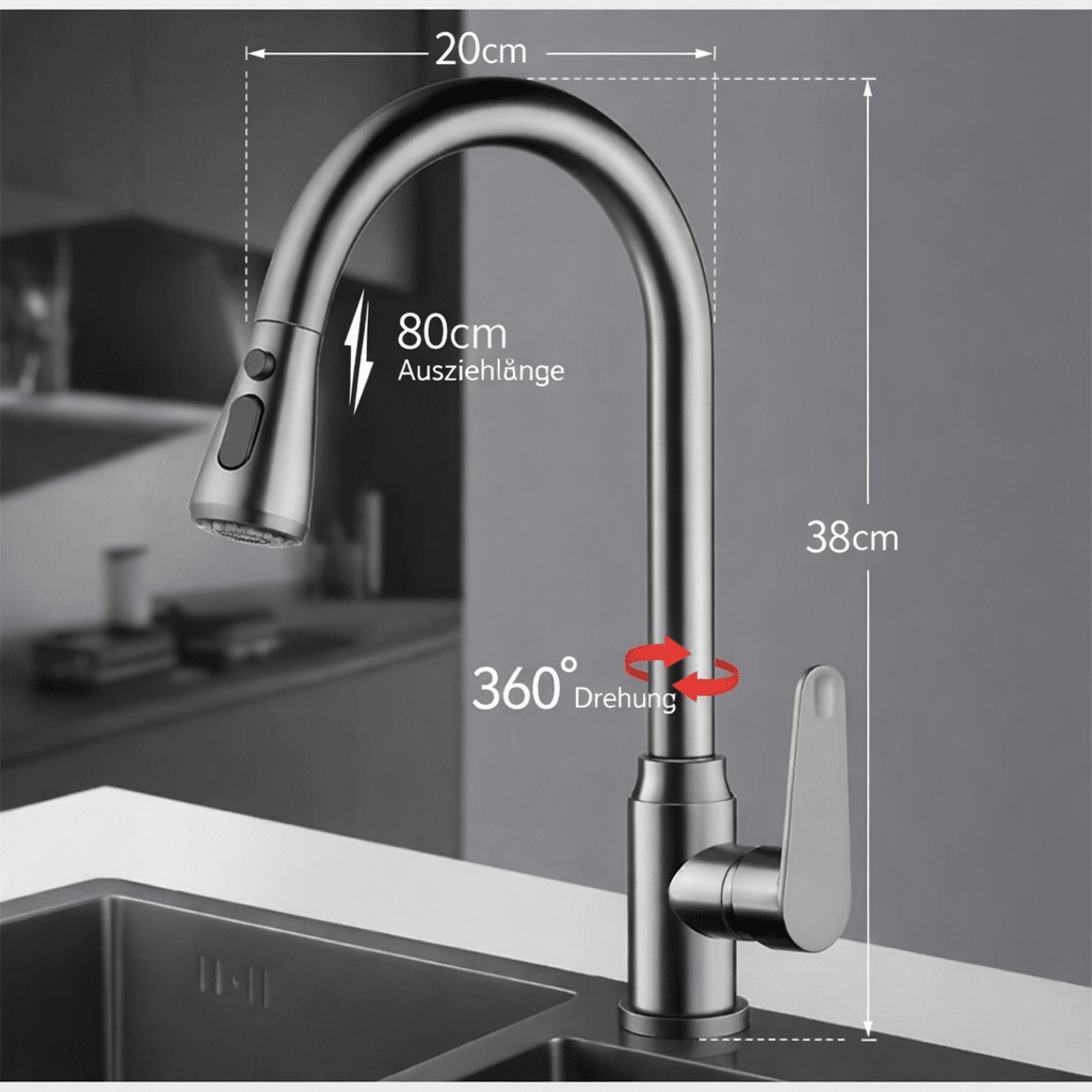 SWIVELUX faucet: Retractable spray, 360° swivel, modern design | Ka-mostore