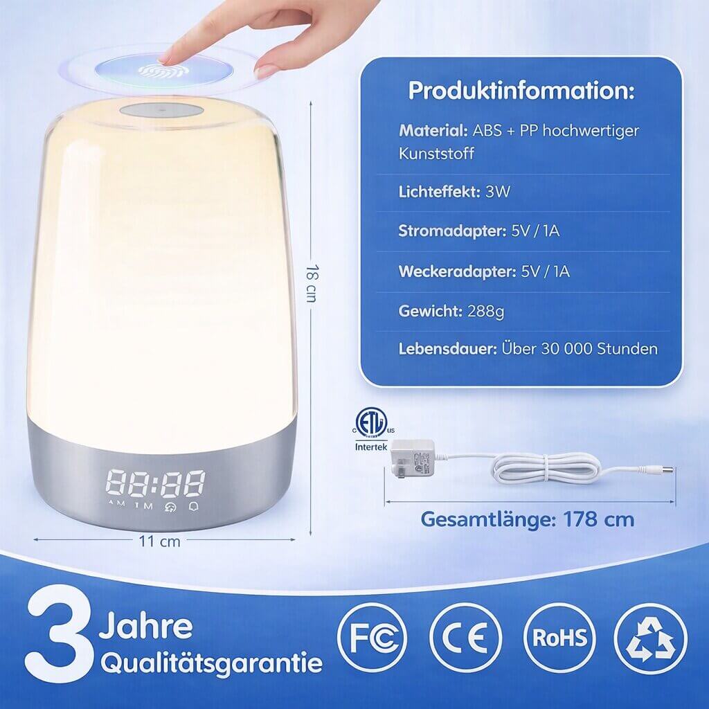 LichtRise Tageslichtwecker — Sonnenaufgangssimulation und beruhigende Wecktöne