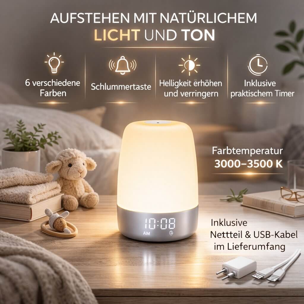 LichtRise Tageslichtwecker — Sonnenaufgangssimulation und beruhigende Wecktöne