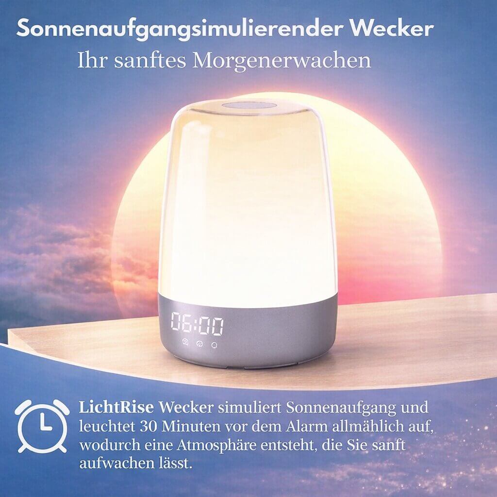 LichtRise Tageslichtwecker — Sonnenaufgangssimulation und beruhigende Wecktöne