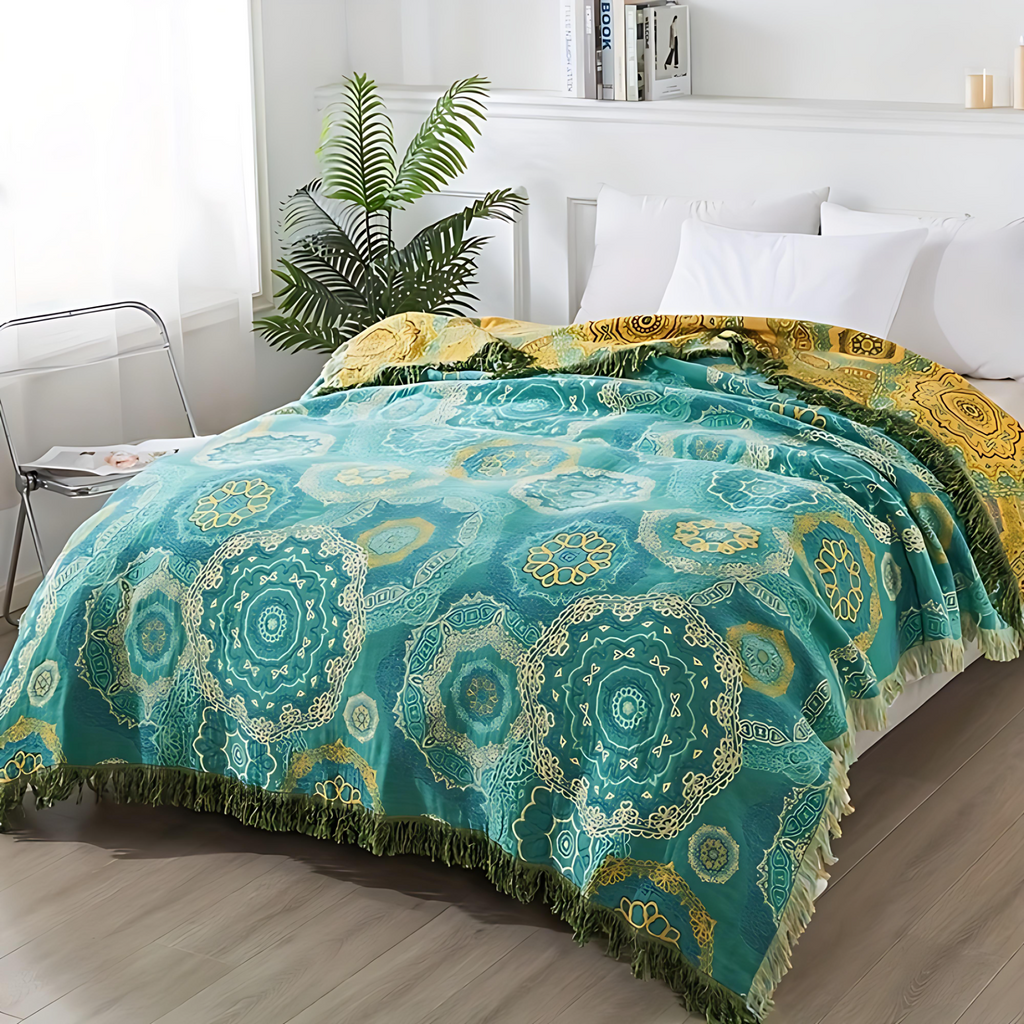 Teal Mandala Cotton Four-Season Blanket | Ka-mostore