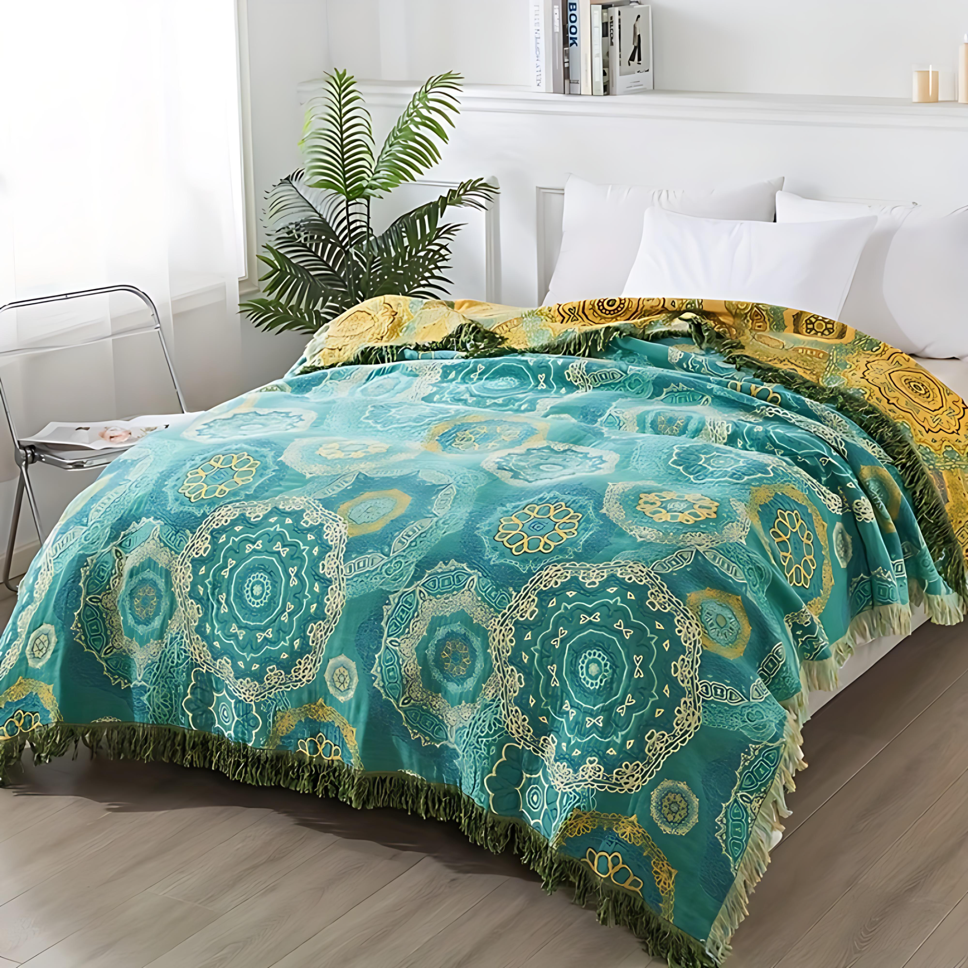 Teal Mandala Cotton Four-Season Blanket | Ka-mostore