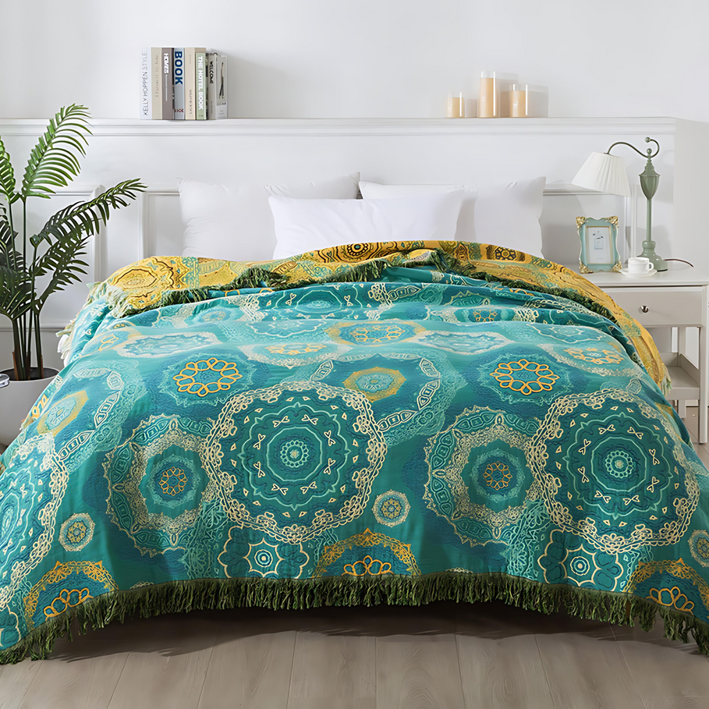 Teal Mandala Cotton Four-Season Blanket | Ka-mostore