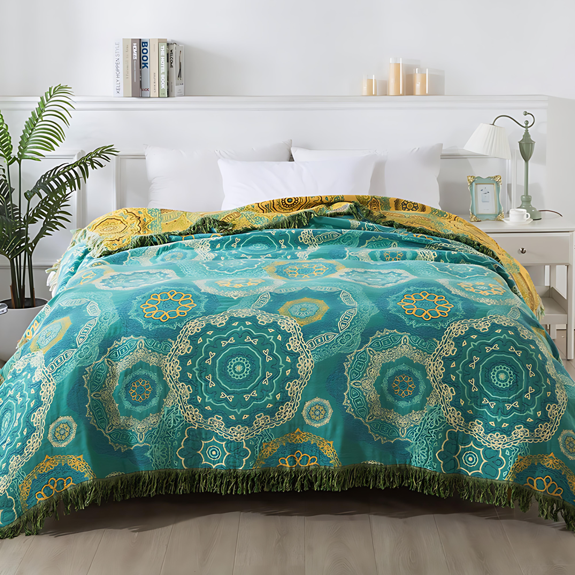 Teal Mandala Cotton Four-Season Blanket | Ka-mostore