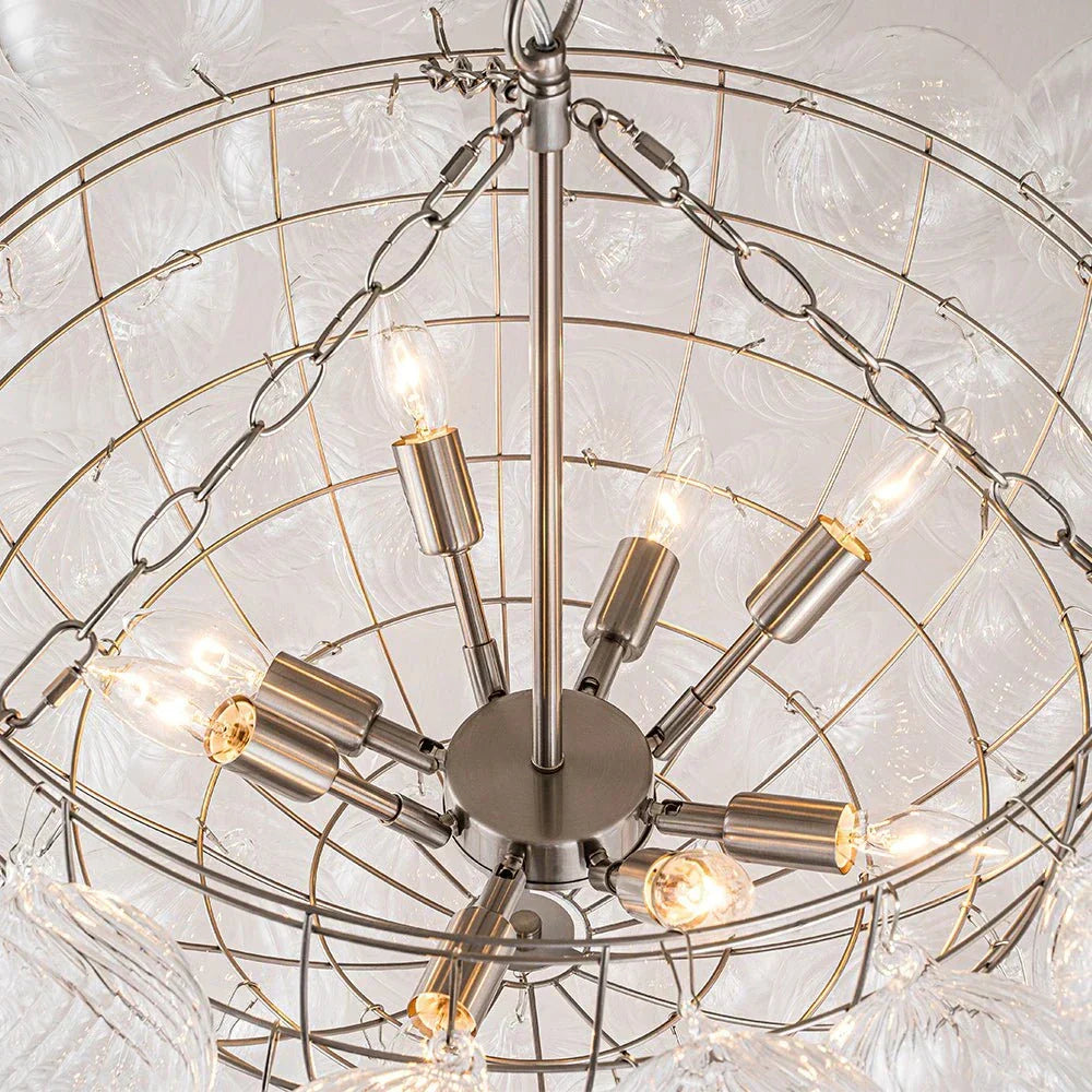 Clear Glass Bubble Chandelier With Ribbed Glass Detailing For Elegant Modern Interior Lighting