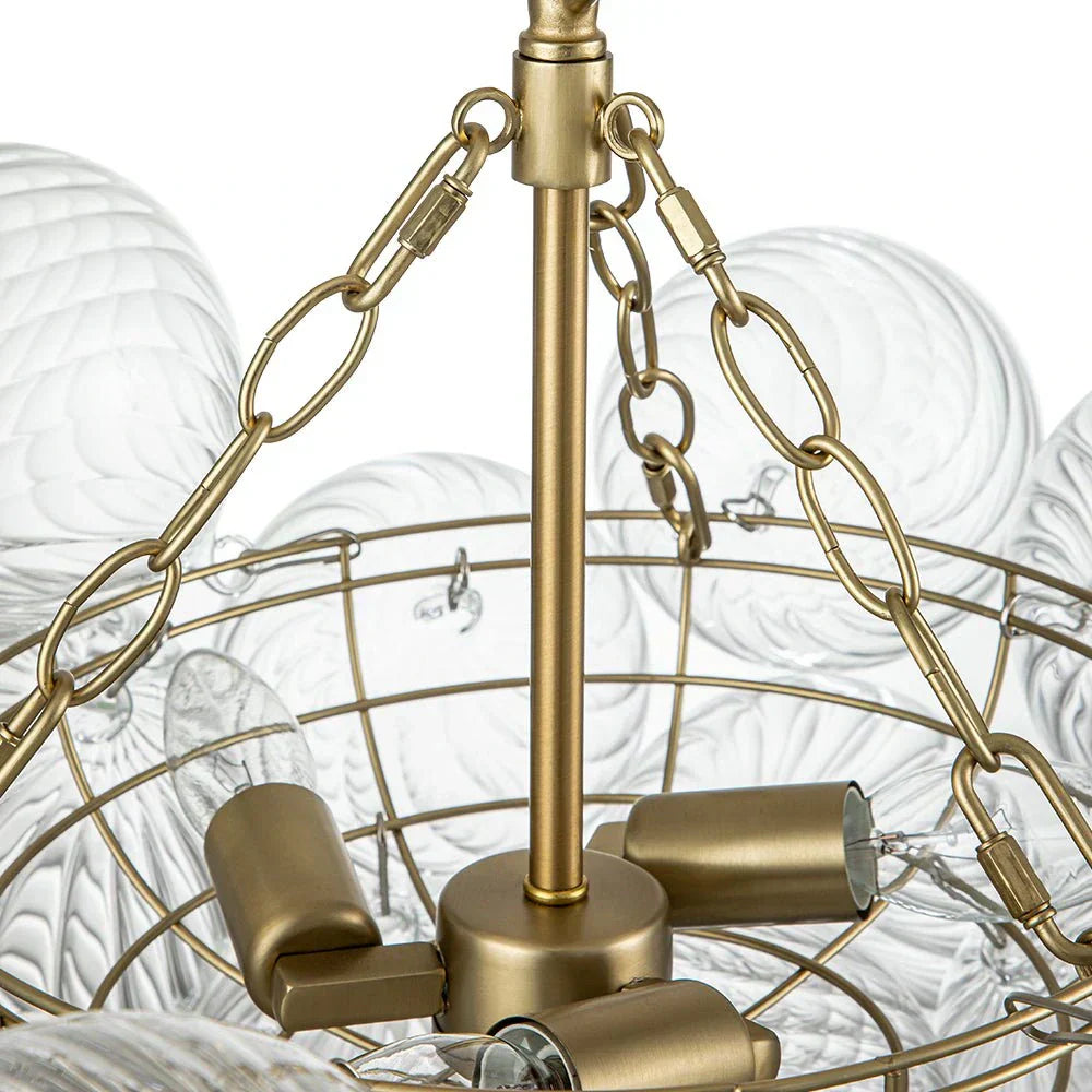 Clear Glass Bubble Chandelier With Ribbed Glass Detailing For Elegant Modern Interior Lighting