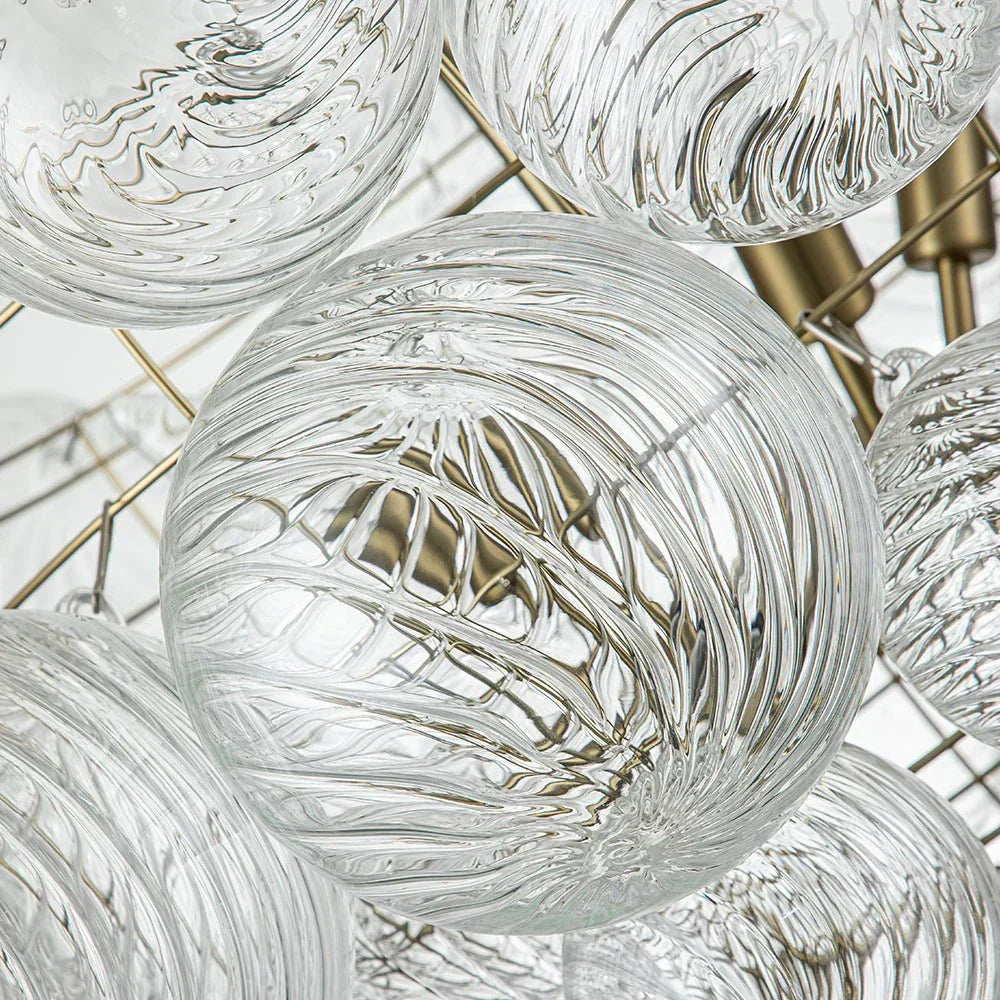 Clear Glass Bubble Chandelier With Ribbed Glass Detailing For Elegant Modern Interior Lighting
