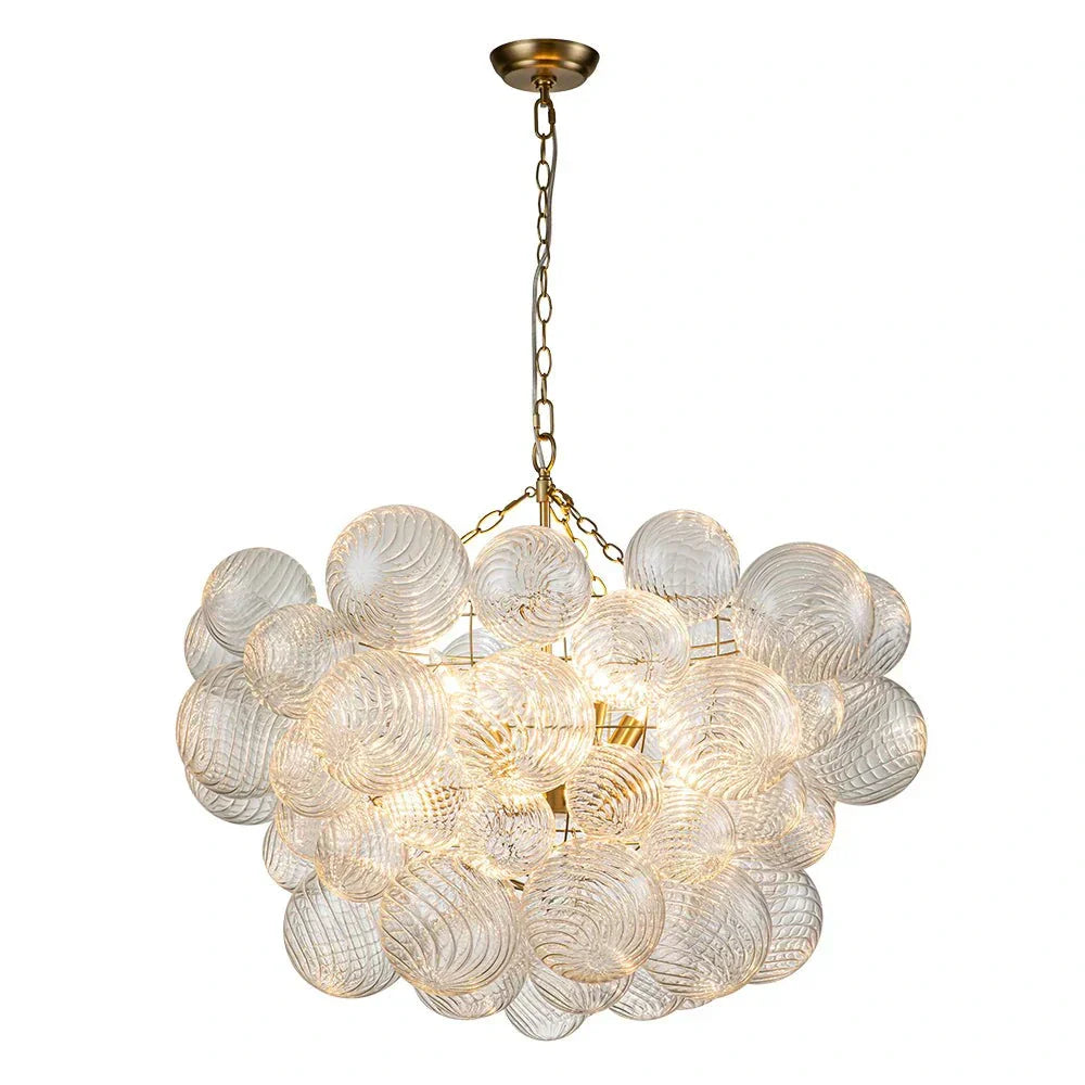 Clear Glass Bubble Chandelier With Ribbed Glass Detailing For Elegant Modern Interior Lighting