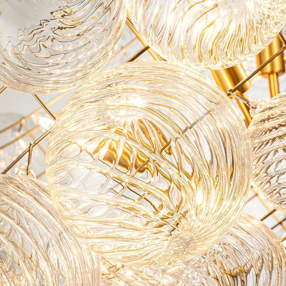 Clear Glass Bubble Chandelier With Ribbed Glass Detailing For Elegant Modern Interior Lighting