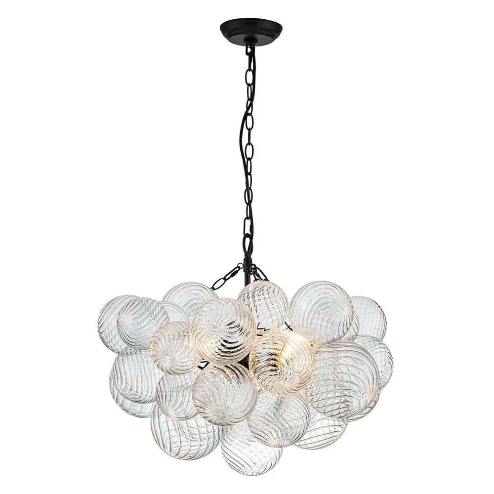 Clear Glass Bubble Chandelier With Ribbed Glass Detailing For Elegant Modern Interior Lighting