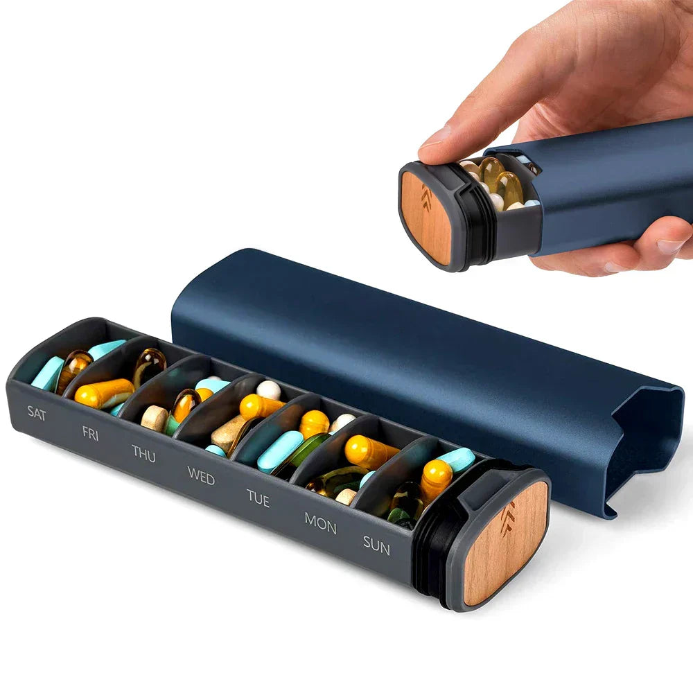 Weekly Pill Organizer - Aluminum & Wood Design | Ka-mostore