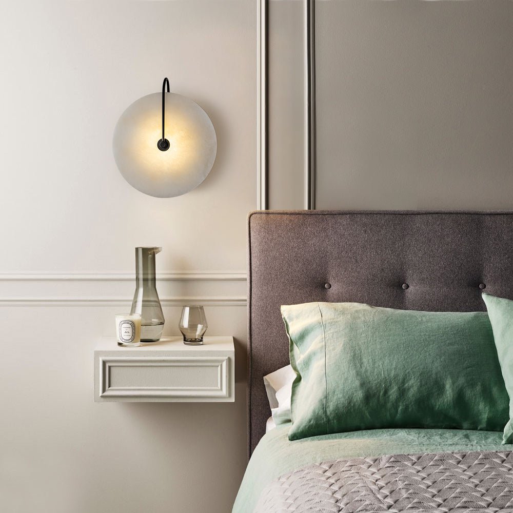 Rund væglampe i marmor med LED 5 W, sort og hvid, til soveværelse, entré og stue, mid-century-stil