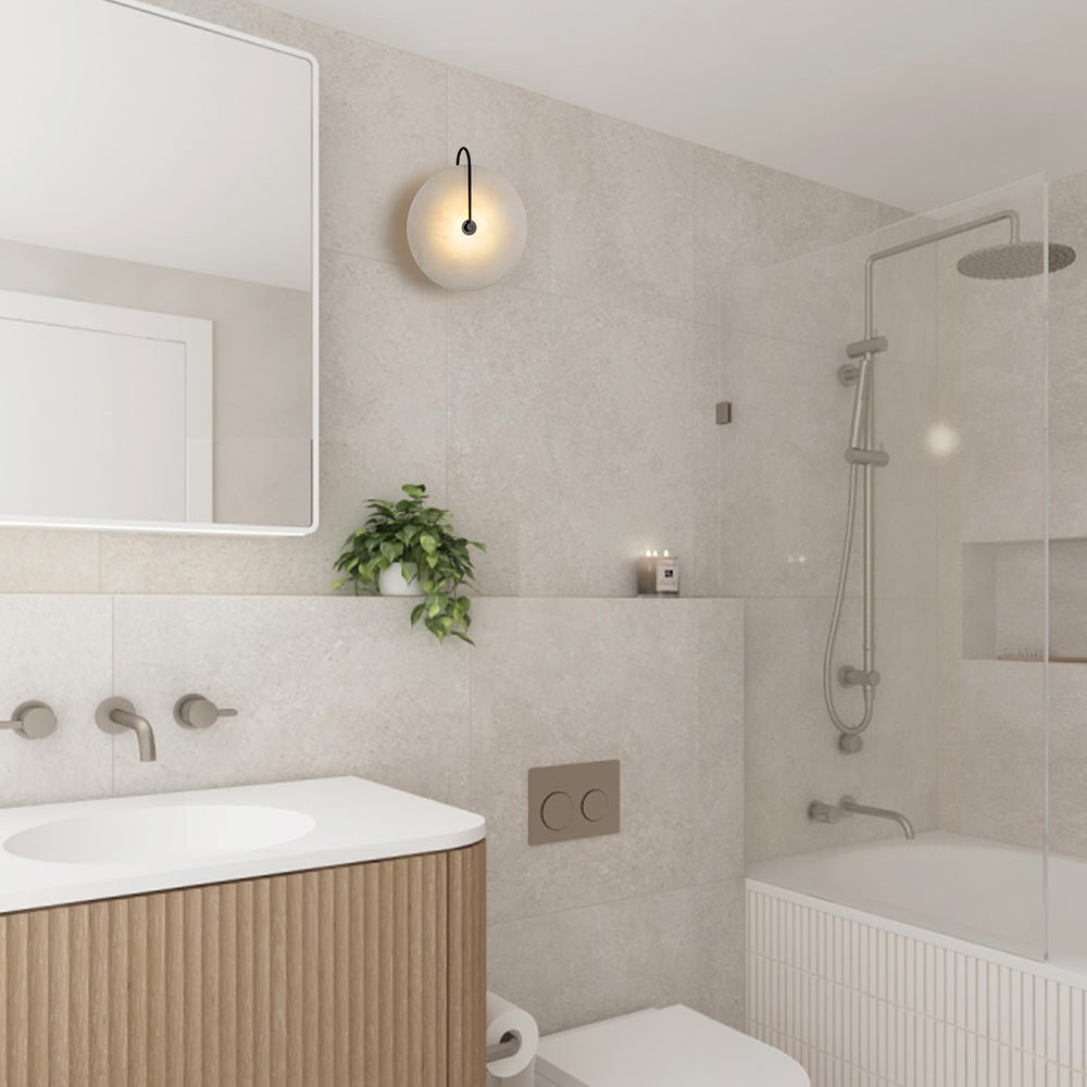 Rund væglampe i marmor med LED 5 W, sort og hvid, til soveværelse, entré og stue, mid-century-stil