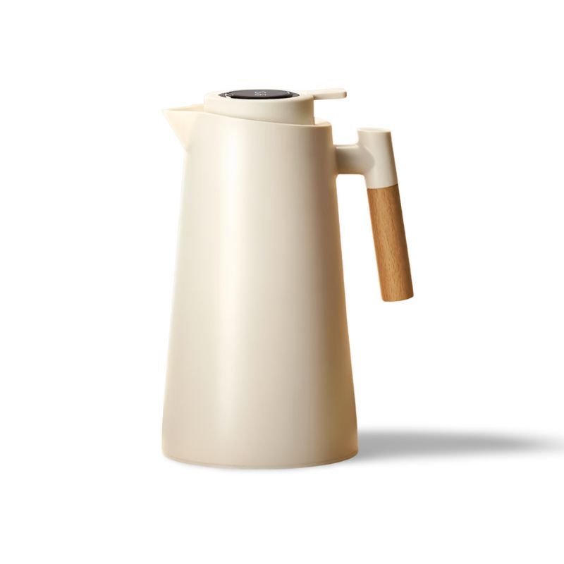 Leakproof 1 Liter Thermos Jug With Temperature Display And Wooden Handle