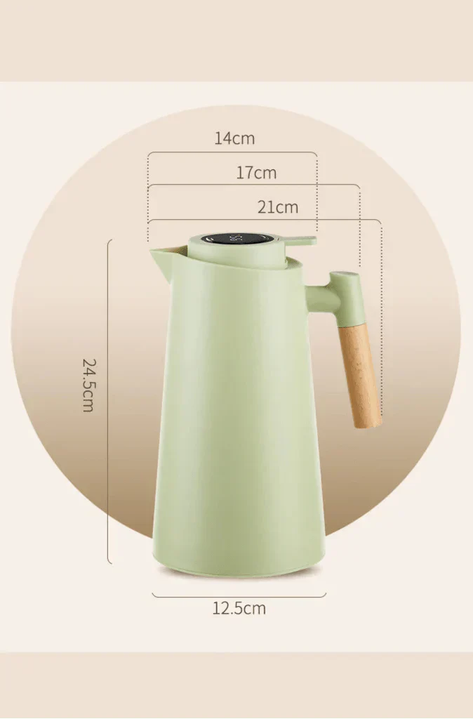 Leakproof 1 Liter Thermos Jug With Temperature Display And Wooden Handle