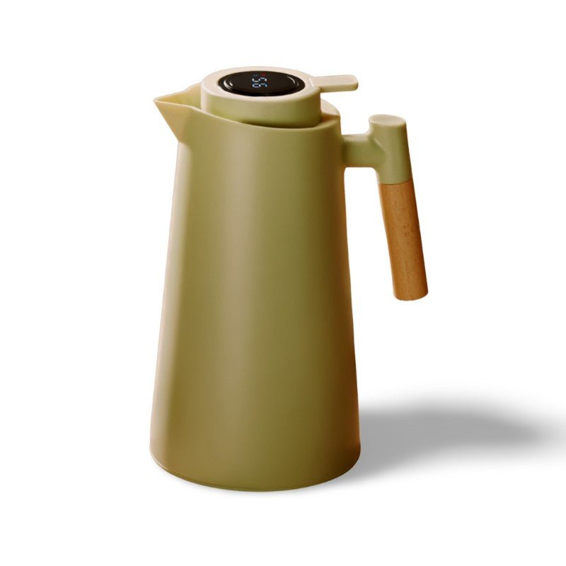 Leakproof 1 Liter Thermos Jug With Temperature Display And Wooden Handle