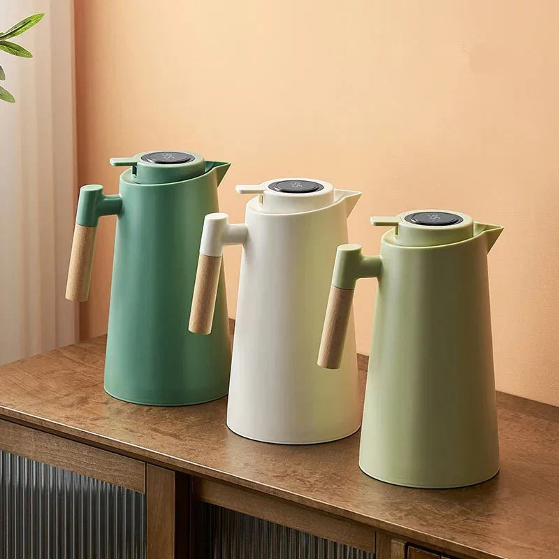 Leakproof 1 Liter Thermos Jug With Temperature Display And Wooden Handle