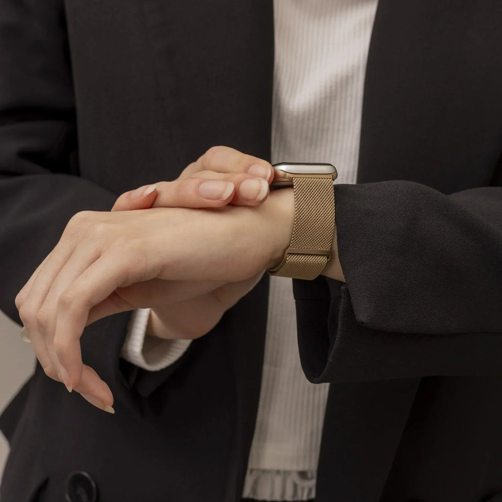 Correa de malla milanesa dorada retro para Apple Watch — diseño ligero