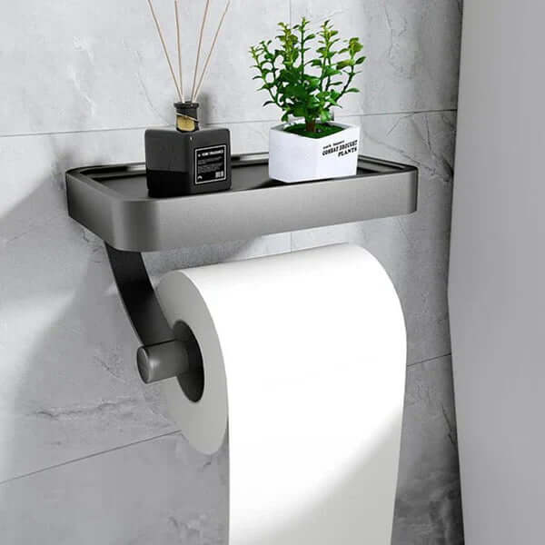 Porte-papier toilette en acier inoxydable Rollix avec étagère de rangement pour téléphone et accessoires de salle de bains