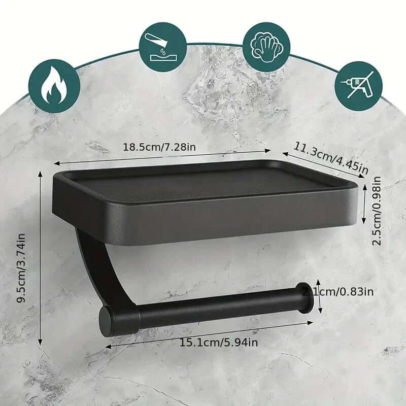 Porte-papier toilette en acier inoxydable Rollix avec étagère de rangement pour téléphone et accessoires de salle de bains