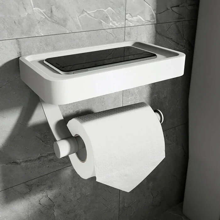 Porte-papier toilette en acier inoxydable Rollix avec étagère de rangement pour téléphone et accessoires de salle de bains