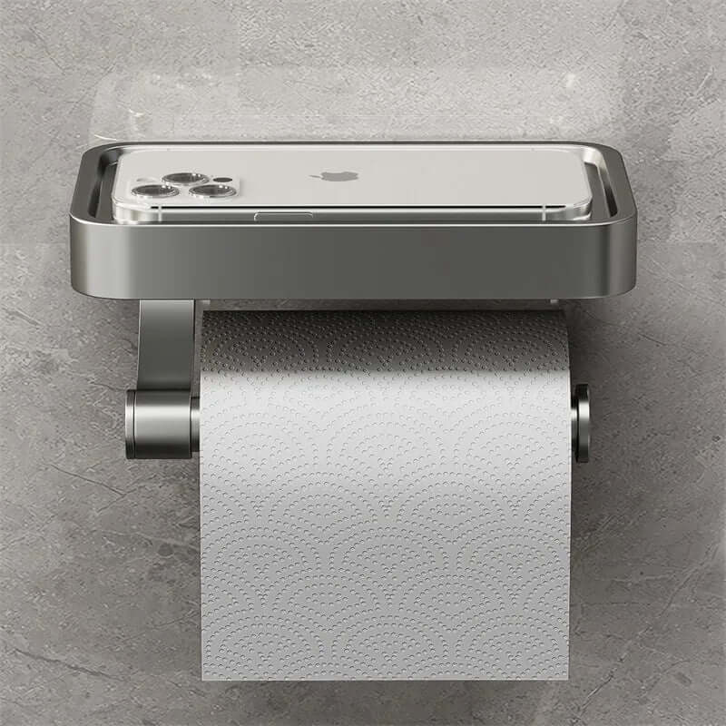 Porte-papier toilette en acier inoxydable Rollix avec étagère de rangement pour téléphone et accessoires de salle de bains