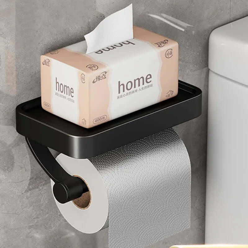 Porte-papier toilette en acier inoxydable Rollix avec étagère de rangement pour téléphone et accessoires de salle de bains
