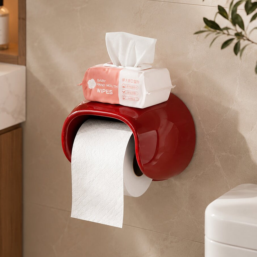 Glanzbogen Toilettenpapierhalter zur Wandmontage — Montage ohne Bohren, offene Unterseite, integrierte Ablage