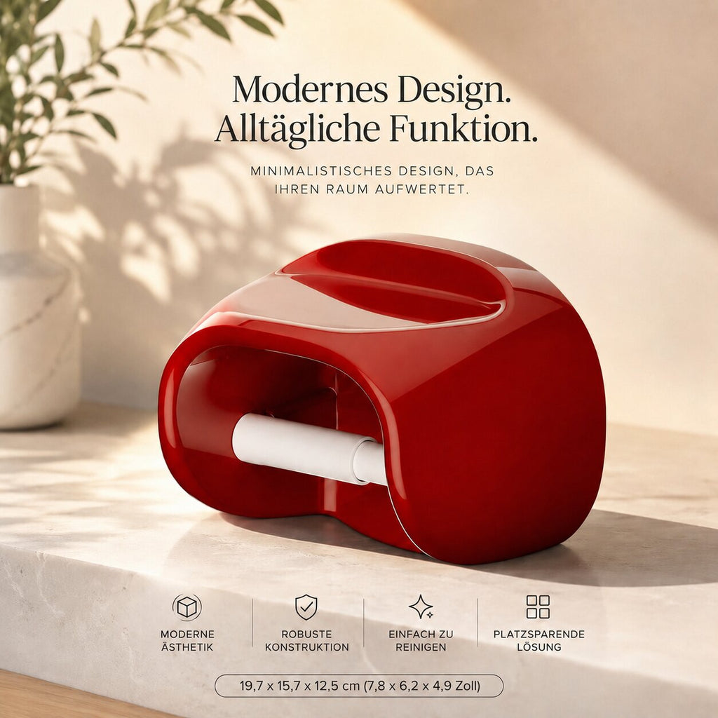 Glanzbogen Toilettenpapierhalter zur Wandmontage — Montage ohne Bohren, offene Unterseite, integrierte Ablage