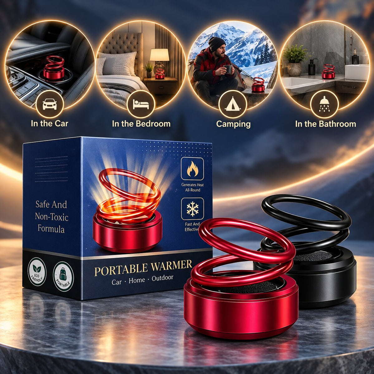 KinetiWarm Portable Solar-Powered Molecular Heater — Electricity-Free Heating