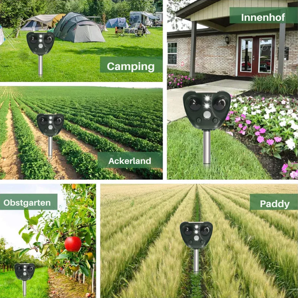 Solar Ultrasonic Animal Deterrent For Garden With 5 Modes And 9 Meter Range 13.5–45.5 kHz