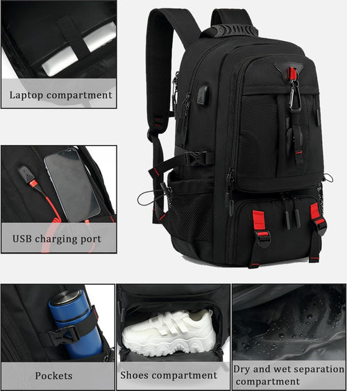 60L Waterproof Travel Backpack USB Port And Shoe Compartment Anti-Theft For Air Travel
