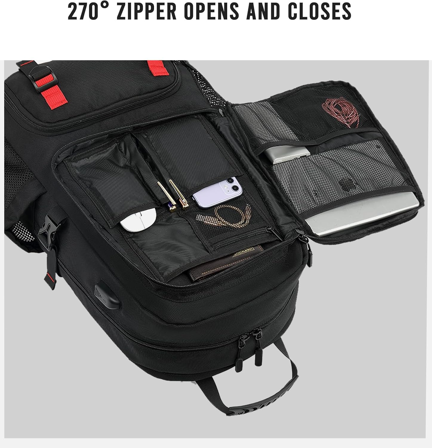 60L Waterproof Travel Backpack USB Port And Shoe Compartment Anti-Theft For Air Travel