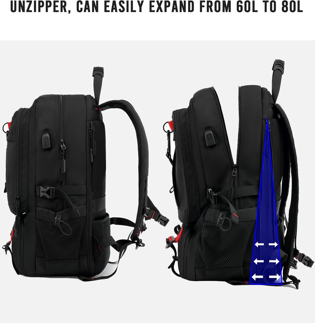 60L Waterproof Travel Backpack USB Port And Shoe Compartment Anti-Theft For Air Travel