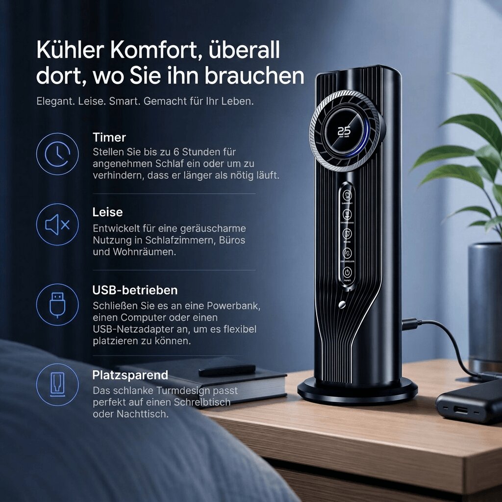Nebelturm USB-s toronyventilátor párásítóval — 6 fokozat, 6 órás időzítő, párásító funkció