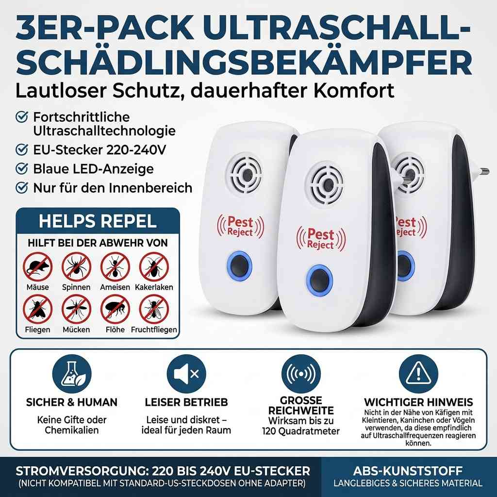 SchallSchild ultraljudsskrämmare för skadedjur med stickkontakt — kemikaliefri och tyst drift